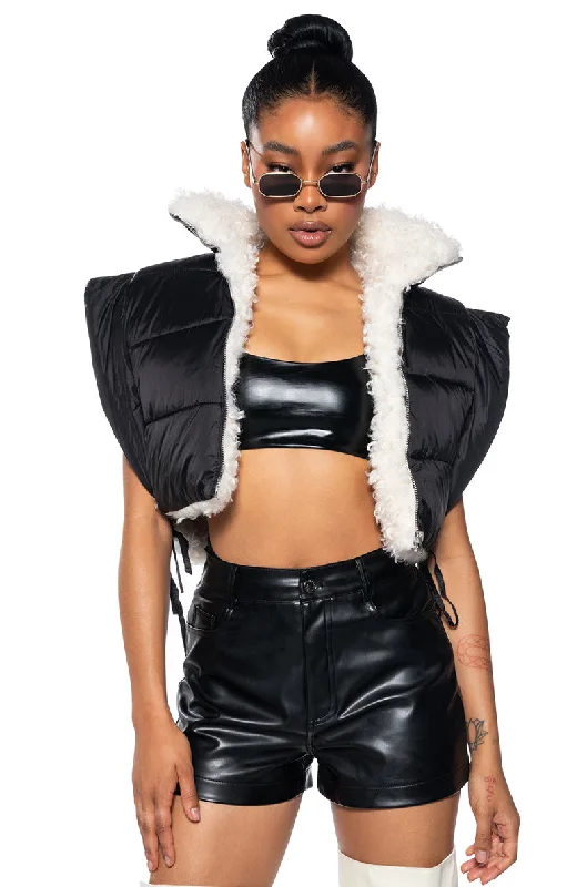 women's coats for those who prefer classic over trendySIMPLY ASPEN SHERPA LINED CROP VEST IN BLACK