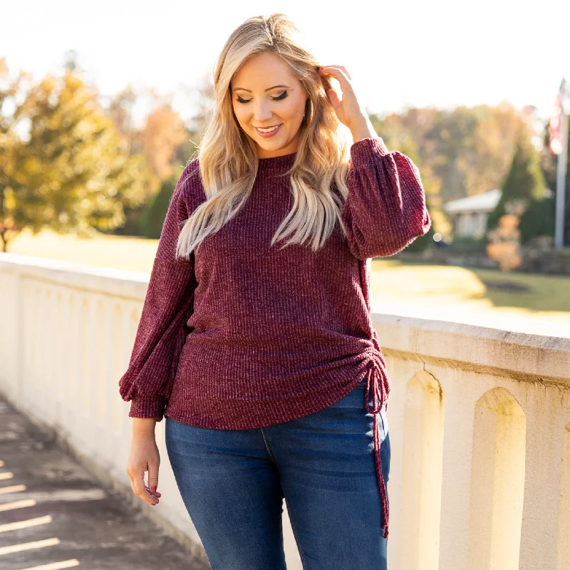 women's tops with beading accentsA Beautiful World Top, Burgundy