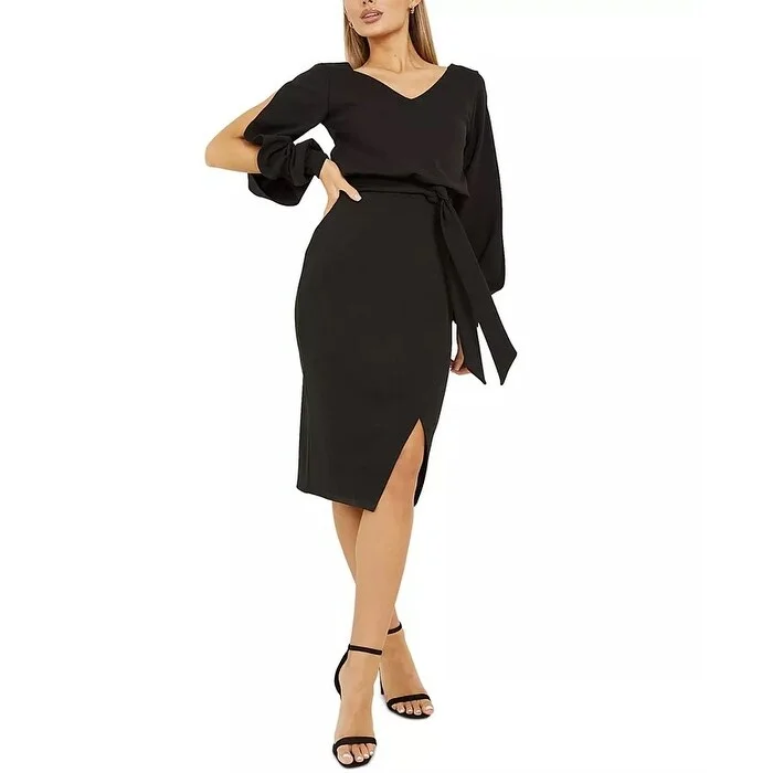 Off-The-Shoulder DressQUIZ Women's Split Sleeve V Back Midi Dress Black Size 14