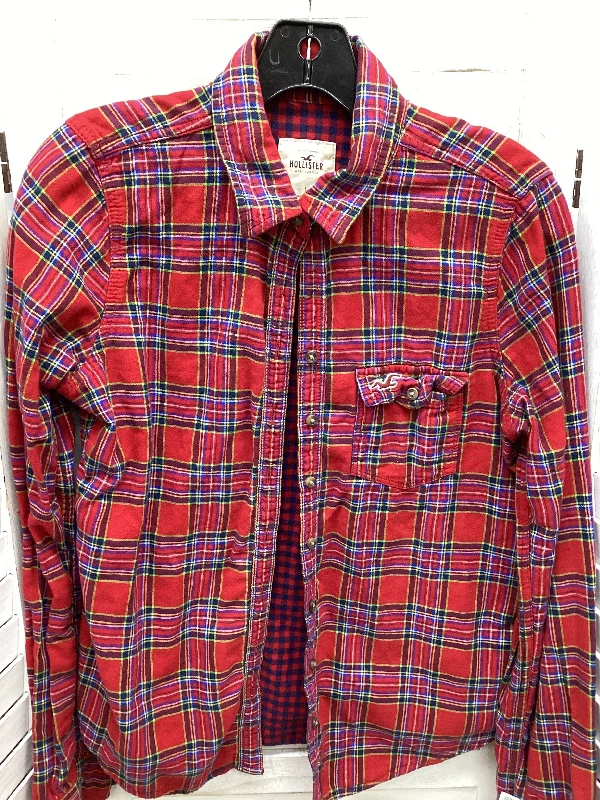 women's tops with cold-shoulder cuts and lace detailingTop Long Sleeve By Hollister In Plaid Pattern, Size: L