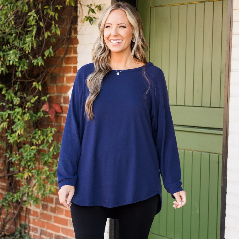 women's tops for those who seek both style and comfortCurved Hem Slouchy Dolman Tunic, Navy