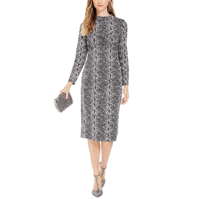 women's stretch dressesINC International Concepts Women's Snake-Embossed Sheath Midi Dress Gray Size 4