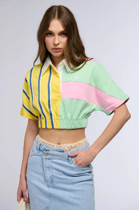 elegant women's topsDONT LOOK BACK CROP COLLARED TEE