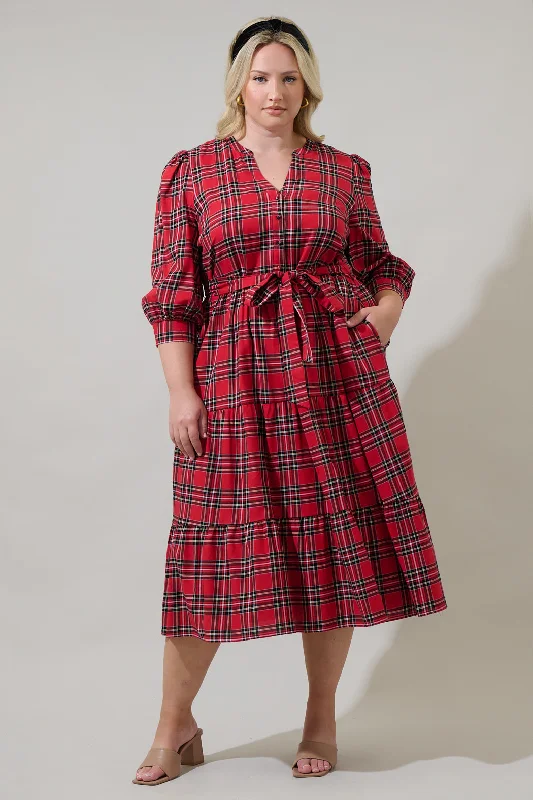 Chiffon DressBoswell Tartan Plaid Yanis Button Up Midi Dress Curve