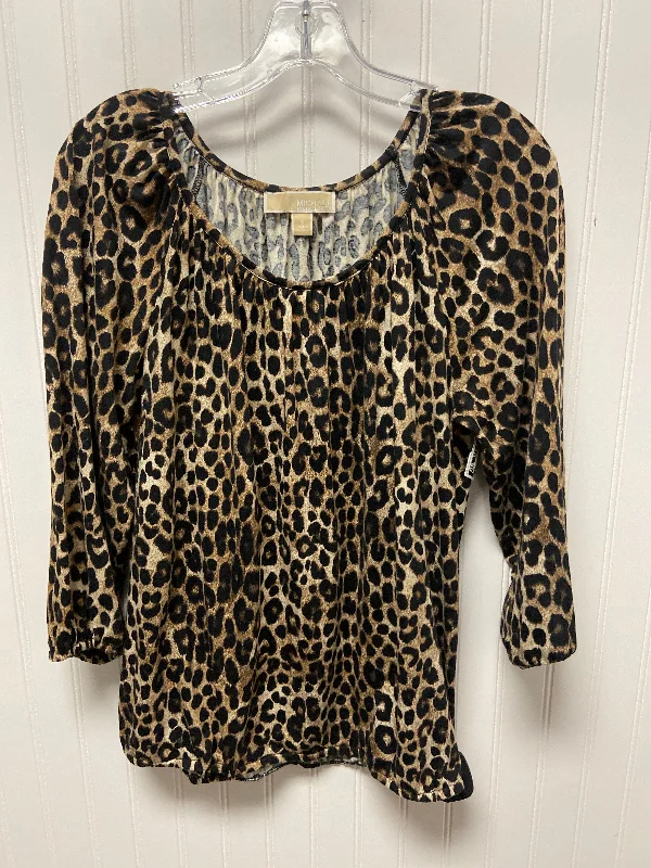 women's tops with flutter sleevesTop Long Sleeve By Michael By Michael Kors In Leopard Print, Size: S