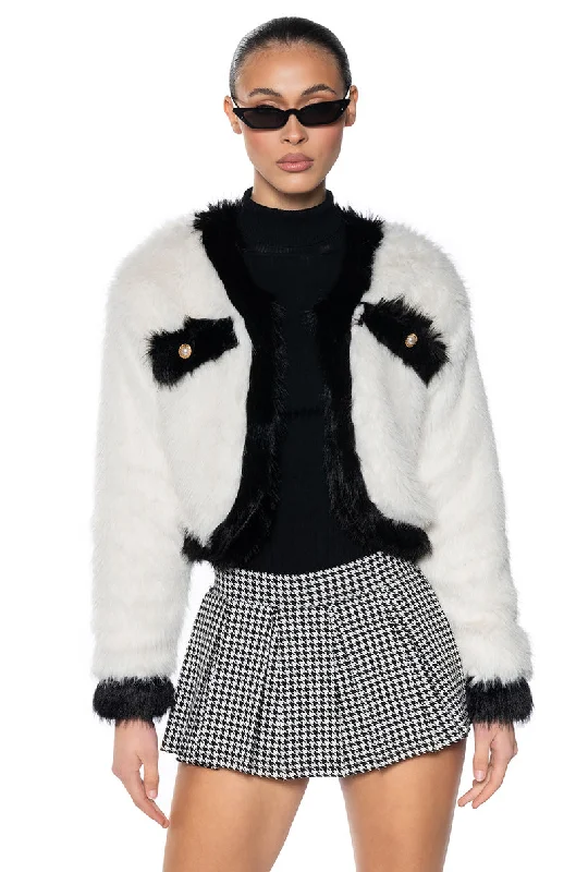 women's coats for fashion-conscious professionalsCOCO CROP FAUX FUR JACKET