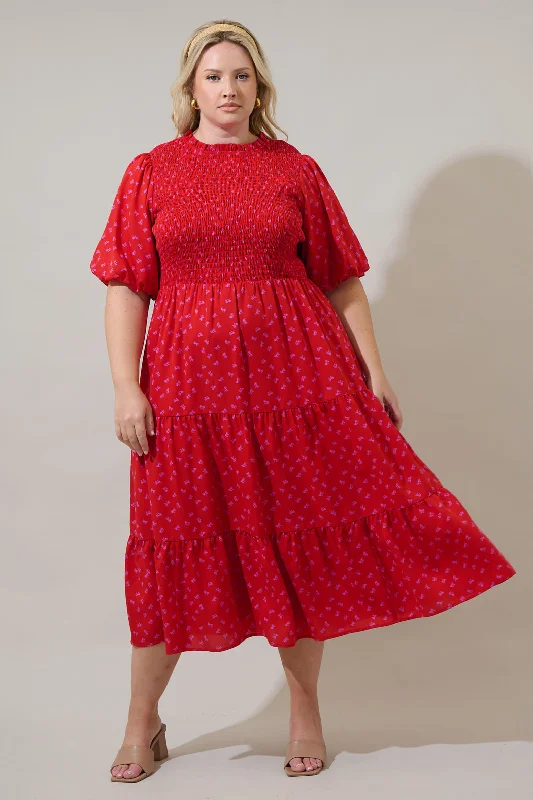 Custom DressTayla Bow Frazier Smocked Tiered Midi Dress Curve