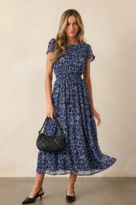 women's off-the-shoulder dressesMINKPINK Lucinda Midnight Blue Floral Midi Dress