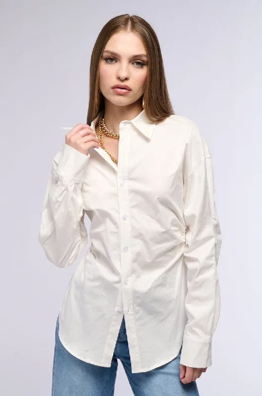 women's stylish topsOLIVA CINCHED WAIST POPLIN BUTTON DOWN