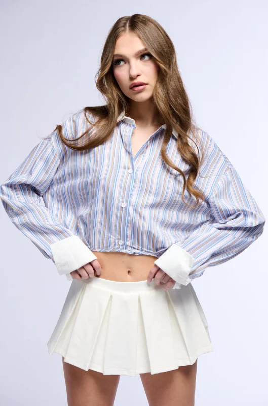 women's tops for those who value both quality and affordabilityEFFIE STRIPED POPLIN CROP BUTTON DOWN