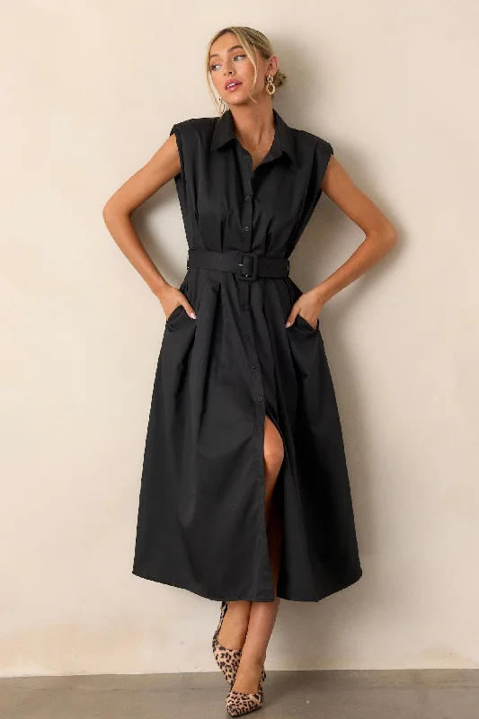 Beaded DressDays Go By Black Belted Midi Dress