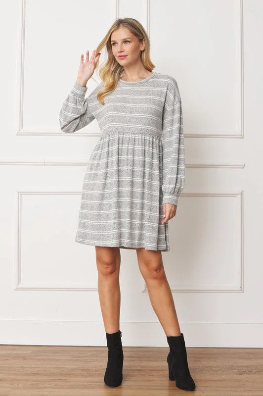 Fit-And-Flare DressPlus Size Stripe Bishop Sleeve Mini Dress