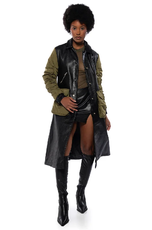 women's coats with cropped lengthsHYBRID MOTO PLEATHER TRENCH