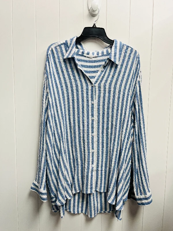 women's tops for those who want to add a personal touch to their wardrobe with unique and one-of-a-kind piecesTop Long Sleeve By Jane And Delancey In Blue & White, Size: 3x