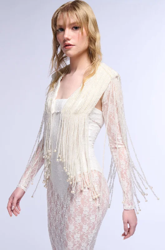 women's tops with unique designsBELLE OF THE BALL PEARL EMBELLISHED CAPELET TOP