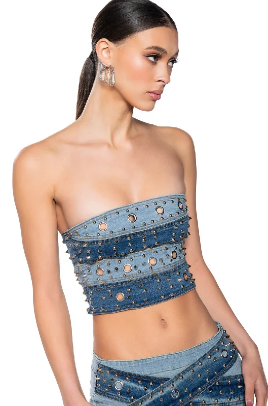 women's tops for those who want to wear pieces that are both functional and fashionableDELIA STUDDED CORSET TOP