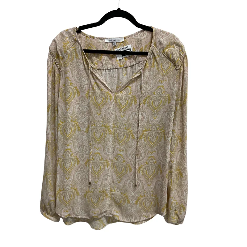 women's tops for beach outingsTop Long Sleeve By Rose And Olive In Tan & Yellow, Size: L