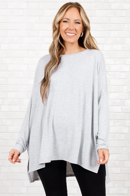 striped women's topsTime Well Spent Top, Heather Grey