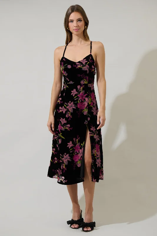 Cocktail DressSylvia Floral Midnight Parting Ways Midi Dress