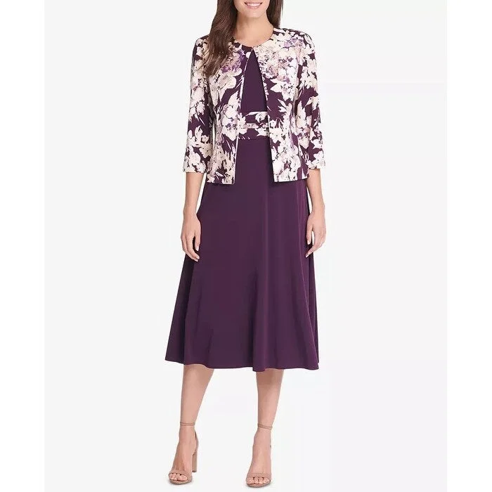 women's long-sleeved dressesJessica Howard Women's Floral-Print Jacket & Midi Dress Purple Size 1 - 1 Petite