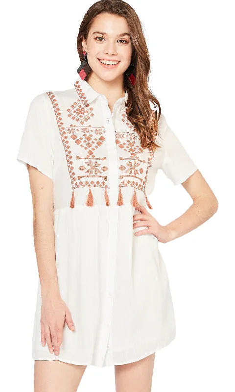 women's limited-edition dressesEmbroidered & Tassel Mini Dress, Off White