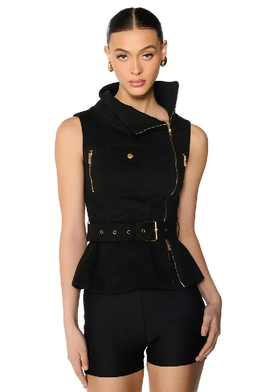 cozy women's tops for fall and winterSOPHISTICATED WOMAN SLEEVELESS BELTED VEST TOP