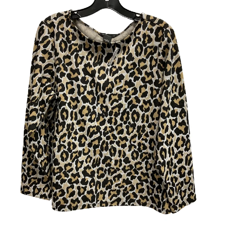 satin women's topsTop Long Sleeve By Investments In Animal Print, Size: L