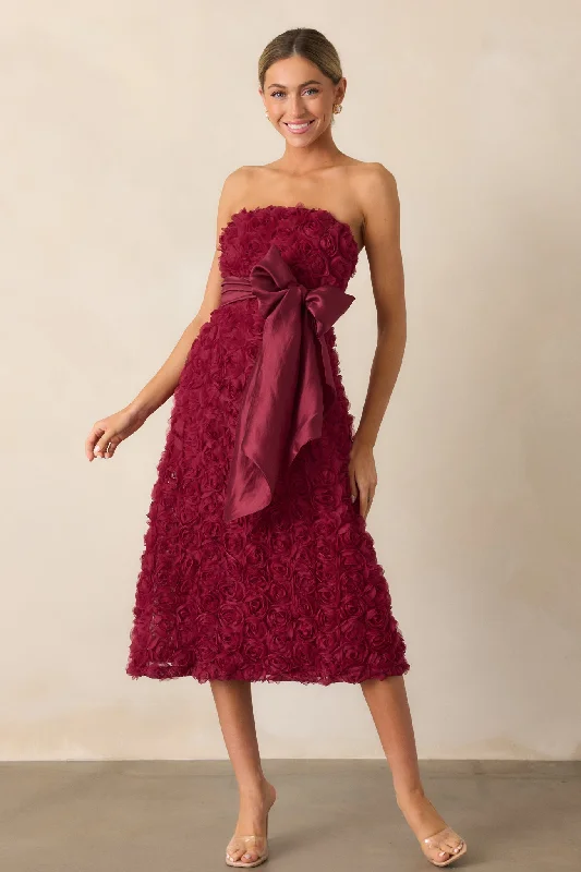 women's limited-edition dressesRaising The Bar Wine Floral Applique Midi Dress