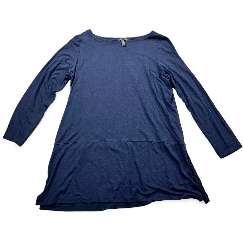 satin women's topsTop Long Sleeve By Eileen Fisher In Navy, Size: Xl