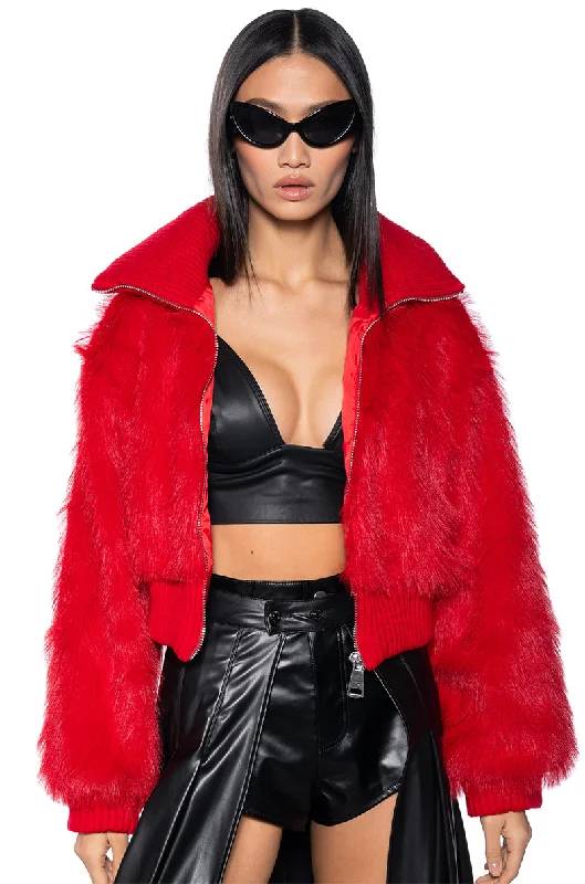 trendy women's coatsLOVE YOU BETTER FAUX FUR RIB TRIM JACKET