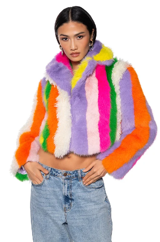 women's duffle coatsJAYLAY COLLECTION FAUX FUR STRIPE COAT