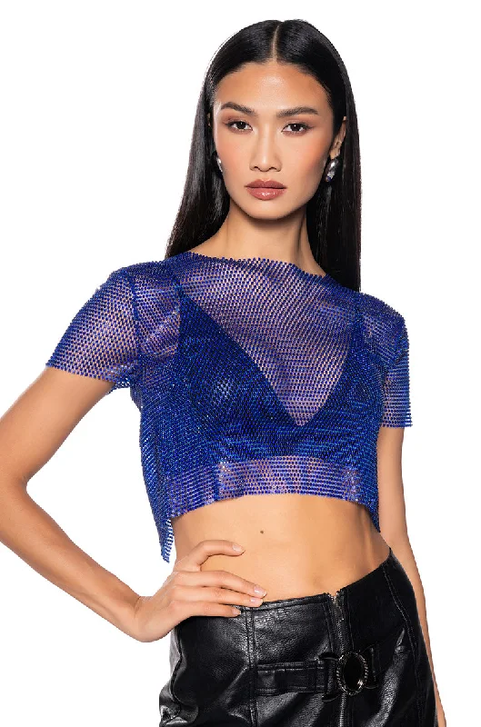 women's tops for minimalist aestheticsSILENT MOVES OPEN BACK RHINESTONE TOP