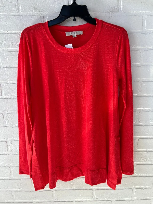 striped women's topsTop Long Sleeve Basic By Ann Taylor In Red, Size: M