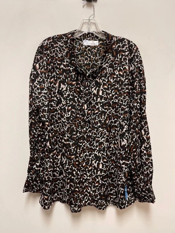 elegant women's topsTop Long Sleeve By Time And Tru In Animal Print, Size: L