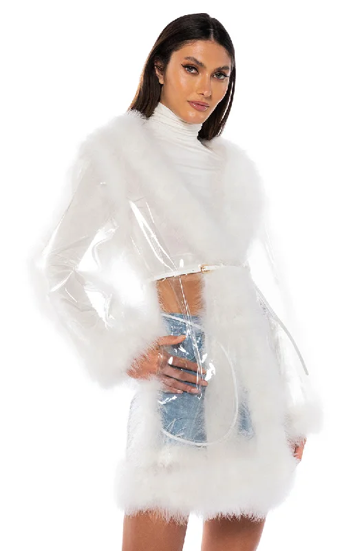 women's coats for winter weddingsHIT REWIND PVC FEATHER RAINCOAT