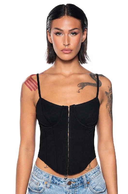 women's tops for those who prefer classic over trendy stylesUNAPOLOGETIC KNIT CORSET TOP