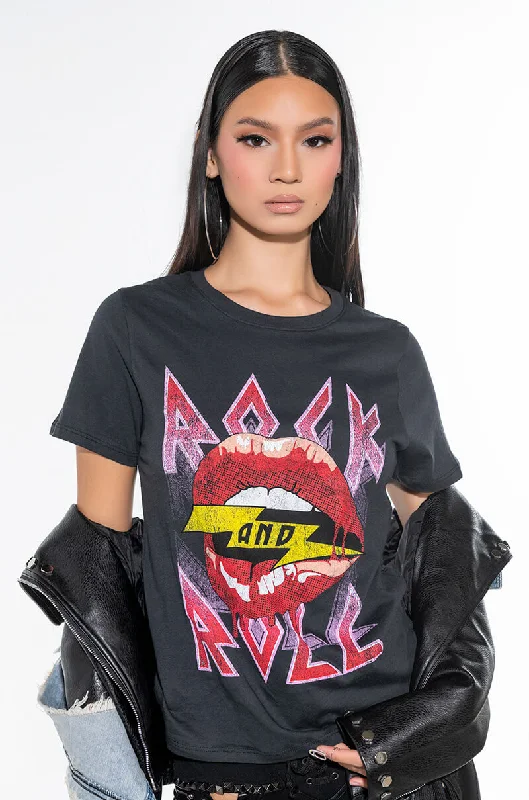 women's tops for smart casual looksROCK N ROLL GRAPHIC TEE