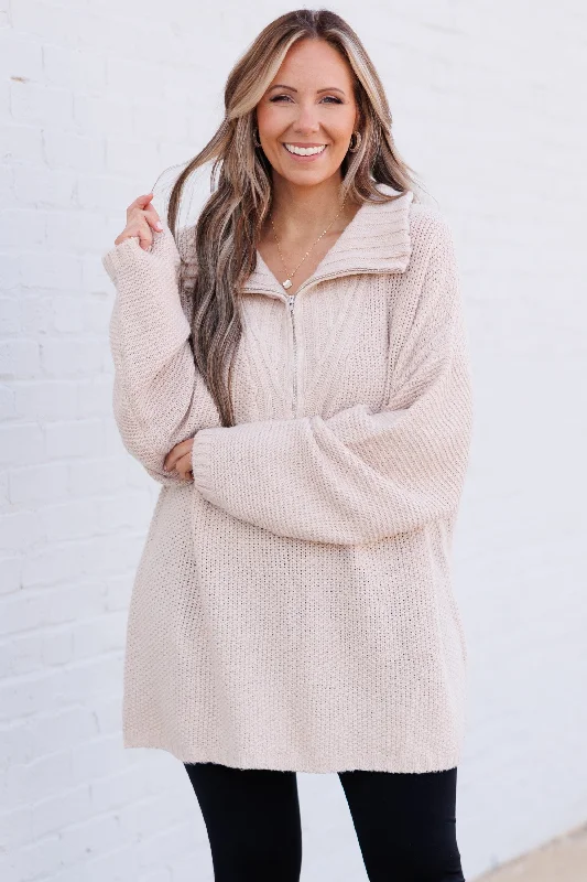 affordable women's topsI Can't Wait Pullover, Taupe