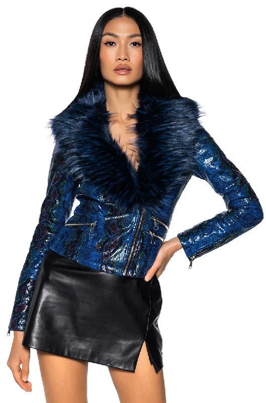 women's coats for those who love to experiment with fashionAZALEA WANG BENNY FUR COLLAR SNAKE JACKET