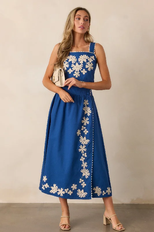 Glamour DressLovely Blooms Blue Embroidered Floral Midi Skirt