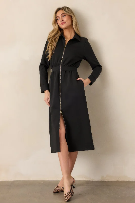 Tall Women DressLost In The Moment Black Long Sleeve Midi Dress