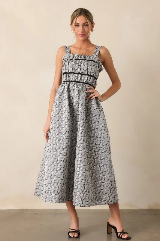 Chiffon DressMoment In Time Light Grey Floral Midi Dress