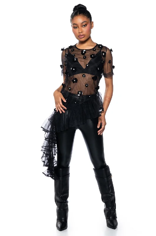 women's tops for statement-making outfitsTOO GLAM EMBELLISHED ASYMMETRICAL TULLE TOP