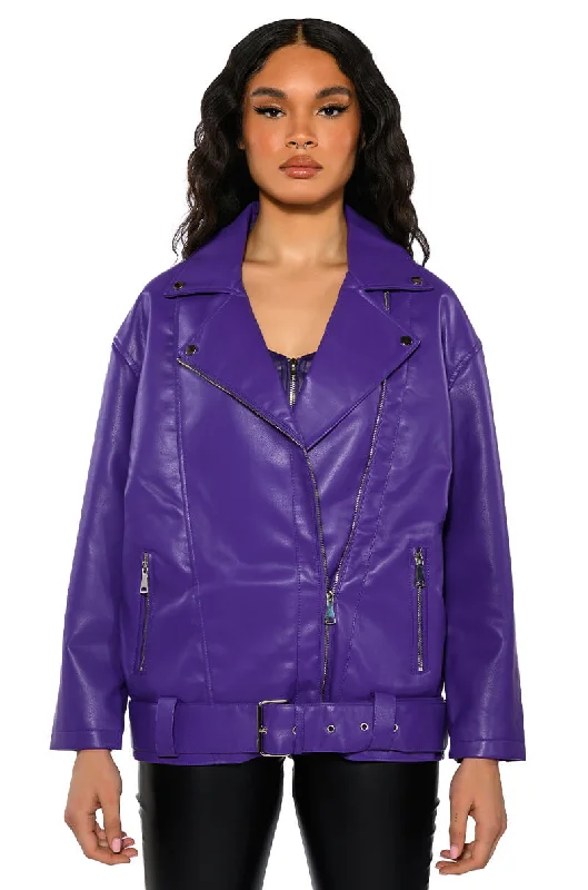 women's duffle coatsOVERSIZED SATURATED PURPLE MOTO JACKET