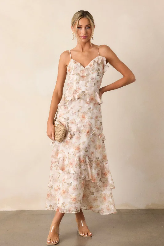 women's prom dressesSearching For Love Ivory Floral Ruffle Midi Dress