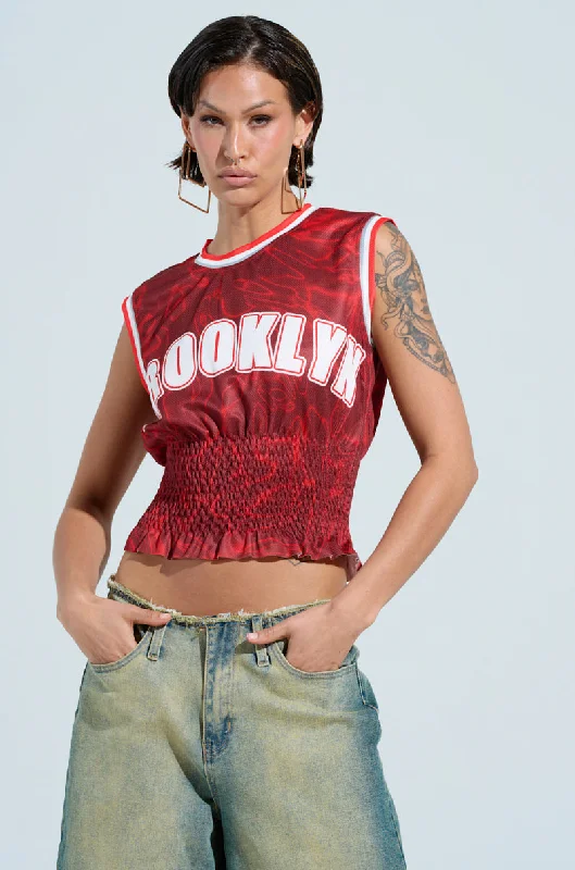 women's tops for those who love to dress up their casual looks with stylish topsYOURE A ROOKIE JERSEY IN RED