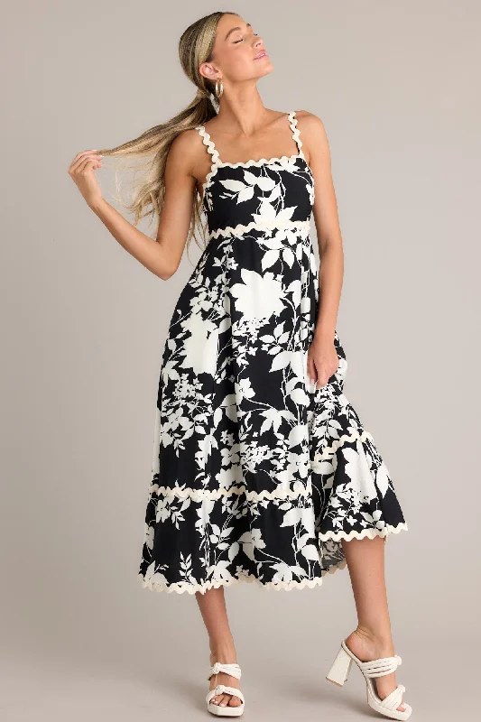 Cut-Out DressCherry Blossom Bliss Black Floral Midi Dress