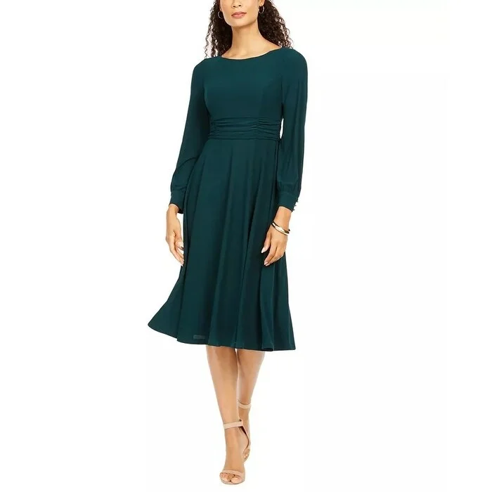 women's unique dressesJessica Howard Women's Pleated Midi Dress Dark Green Size 10