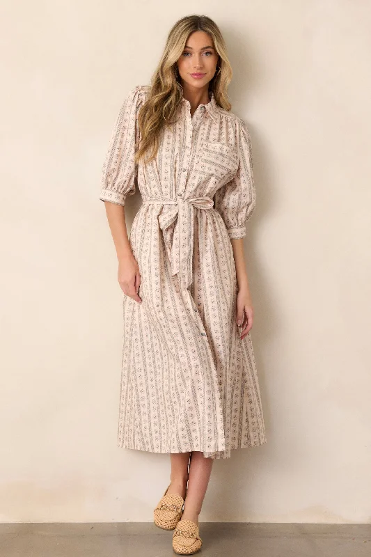 Denim DressGot Me Wondering 100% Cotton Ivory Floral Midi Dress