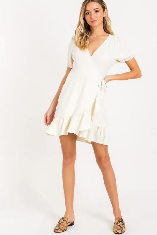 Sheath DressLinen Wrap Mini Dress, Cream